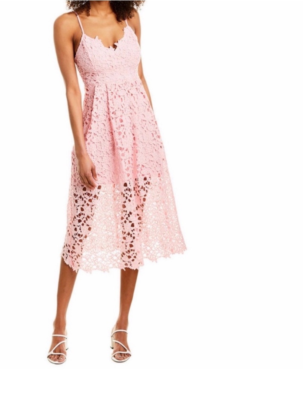 Astr Pink Lace Midi Dress